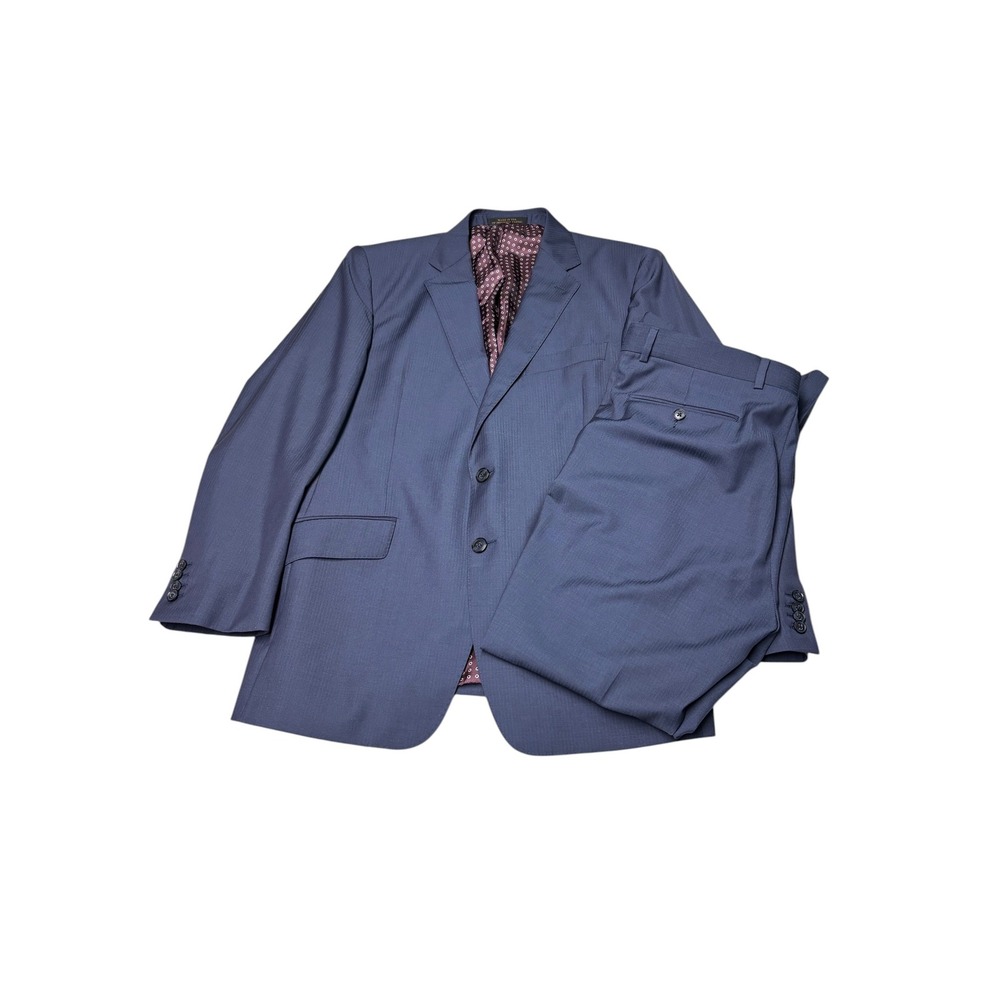 Jos. A. Bank Reserve Custom Blue Herringbone Wool Suit Mens 2Pc USA 42R 33x30
